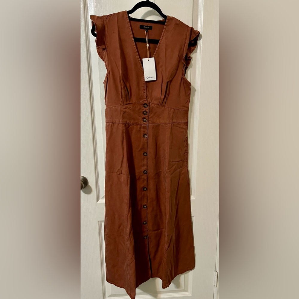 NWT Quince Vintage Wash Tencel Button Front Midi Dress Washed Terracotta Sz M - Picture 2 of 11